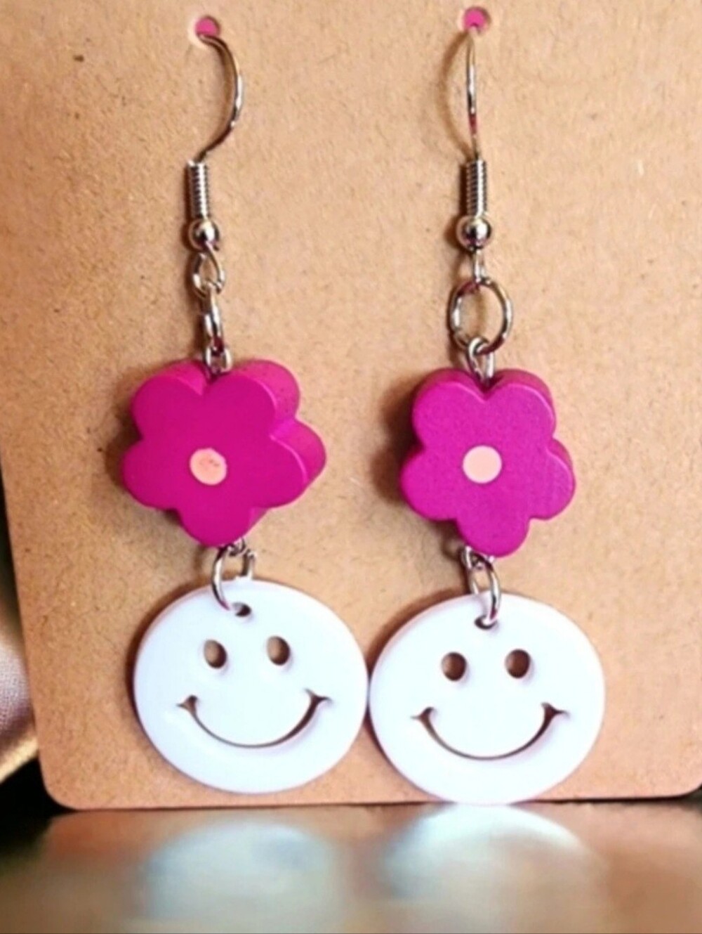 Happy Days Handcrafted Flower And Smiley Face Earrings